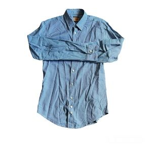 BOSS ORANGE HUGO BOSS Dress Shirt Blue & White Checked Cotton Blend Size Medium